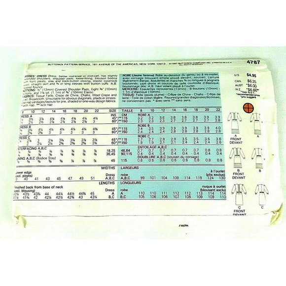 Butterick 4787 Dress Size 16 Uncut Sewing Pattern - Picture 2 of 2